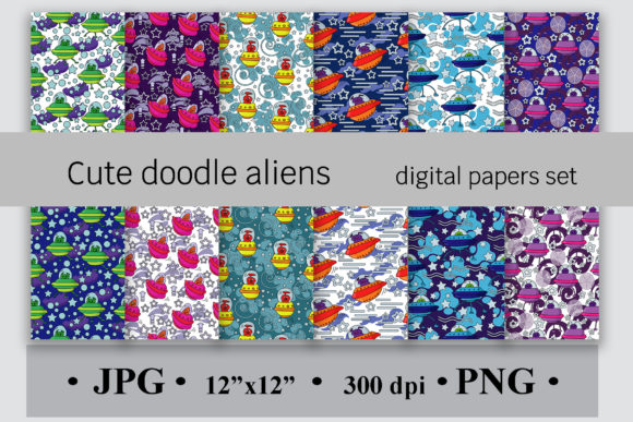Cute Doodle Aliens Digital Papers Set: A Creative Resource for Designers and Crafters