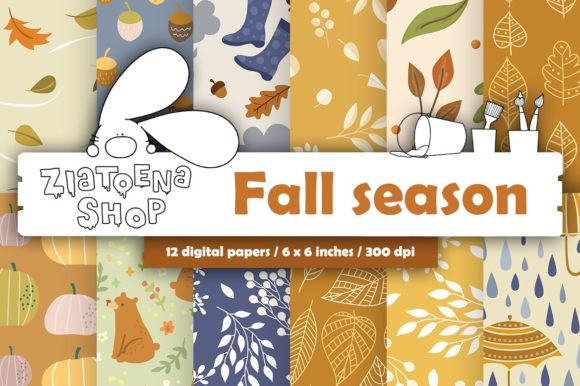 Fall Digital Paper Autumn Designs