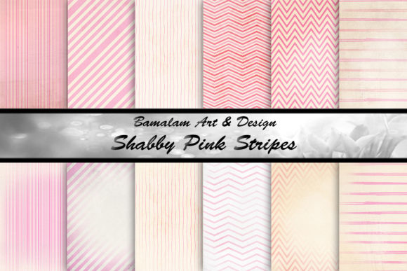 Pretty Shabby Pink Striped Digital Papers for Vintage Paper Crafts